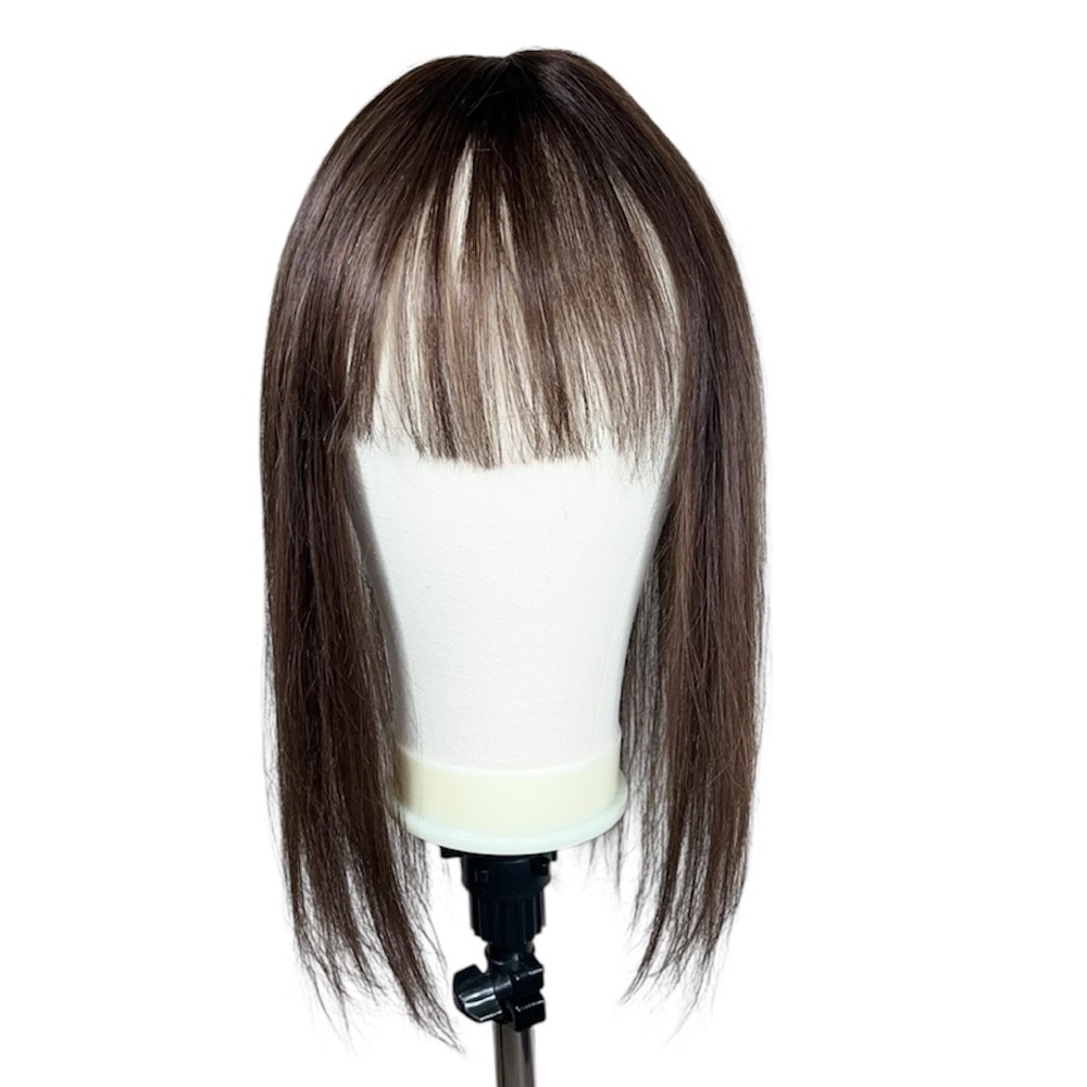 Dark Brown Human Hair Mono Base 16 Inch Hair Topper With Bangs